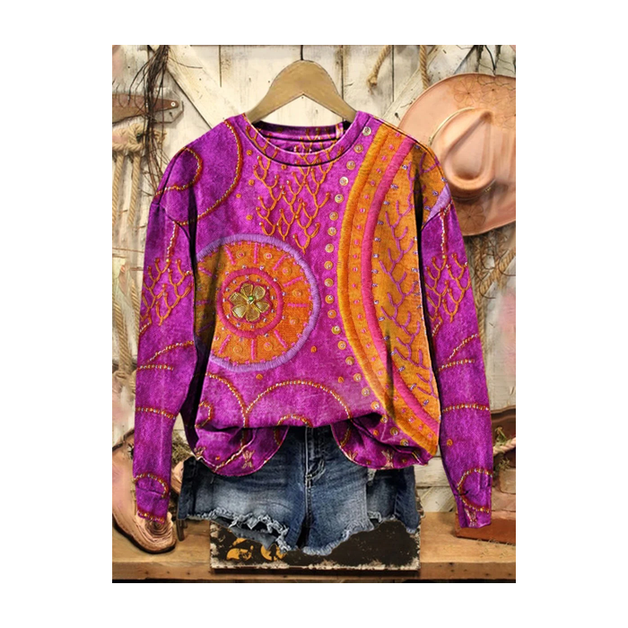 Women Floral Crew Neck Printing Casual Spring/Fall Long Sleeve Sweatshirt