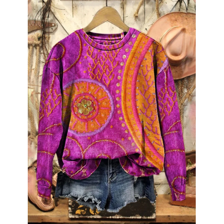 Women Floral Crew Neck Printing Casual Spring/Fall Long Sleeve Sweatshirt
