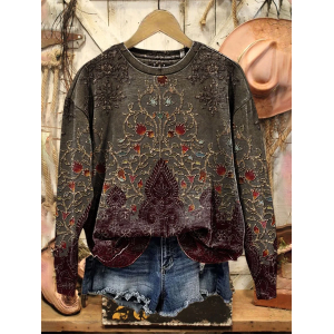 Women Floral Crew Neck Printing Casual Spring/Fall Long Sleeve Sweatshirt