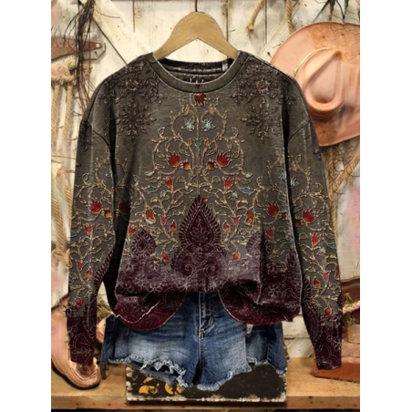 Women Floral Crew Neck Printing Casual Spring/Fall Long Sleeve Sweatshirt