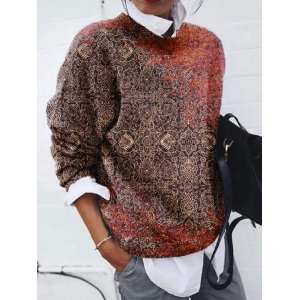 Women Abstract Printing Spring/Fall Casual Long Sleeve Crew Neck Sweater