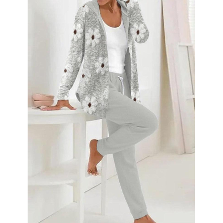 Women Floral Printing Two-Piece Set Daily Long Sleeve Casual Spring/Fall Coat With Pants Matching Set