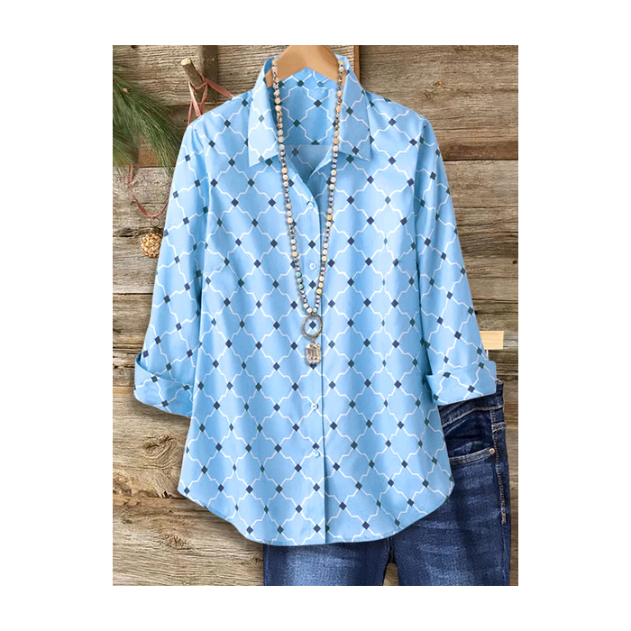 Women Abstract Long Sleeve Shirt Spring/Fall Buckle Shirt Collar Regular Sleeve Daily Casual Top