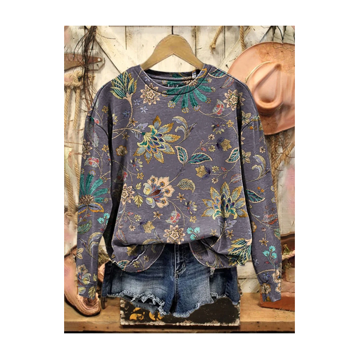 Women Floral Crew Neck Printing Casual Spring/Fall Long Sleeve Sweatshirt