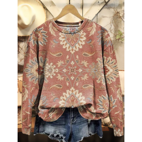 Women Floral Crew Neck Printing Casual Spring/Fall Long Sleeve Sweatshirt