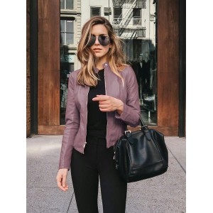 Women Spring/Fall Outerwear Vintage Split Joint Plain Long Sleeve Stand Collar Jacket