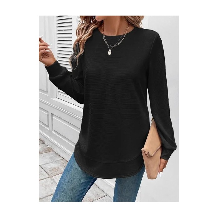 Women Plain Crew Neck Jacquard Vintage Spring/Fall Long Sleeve Sweatshirt