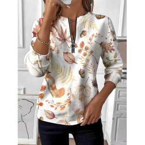 Women Maple Leaf Crew Neck Vintage Spring/Fall Long Sleeve Sweatshirt