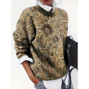 Women Floral Printing Spring/Fall Casual Long Sleeve Crew Neck Sweater