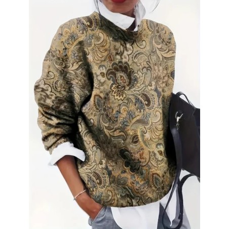 Women Floral Printing Spring/Fall Casual Long Sleeve Crew Neck Sweater