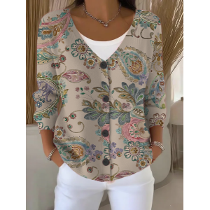 Women Floral Long Sleeve V Neck Casual Spring/Fall Cardigan Outerwear