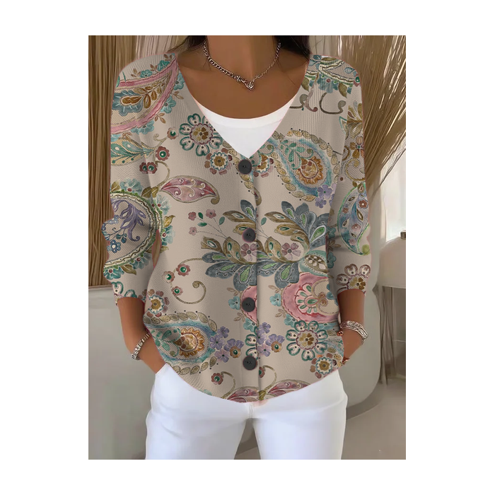 Women Floral Long Sleeve V Neck Casual Spring/Fall Cardigan Outerwear