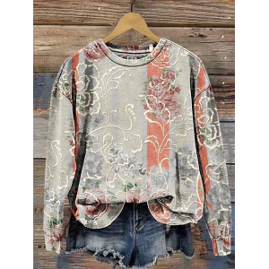 Women Floral Crew Neck Printing Casual Spring/Fall Long Sleeve Sweatshirt