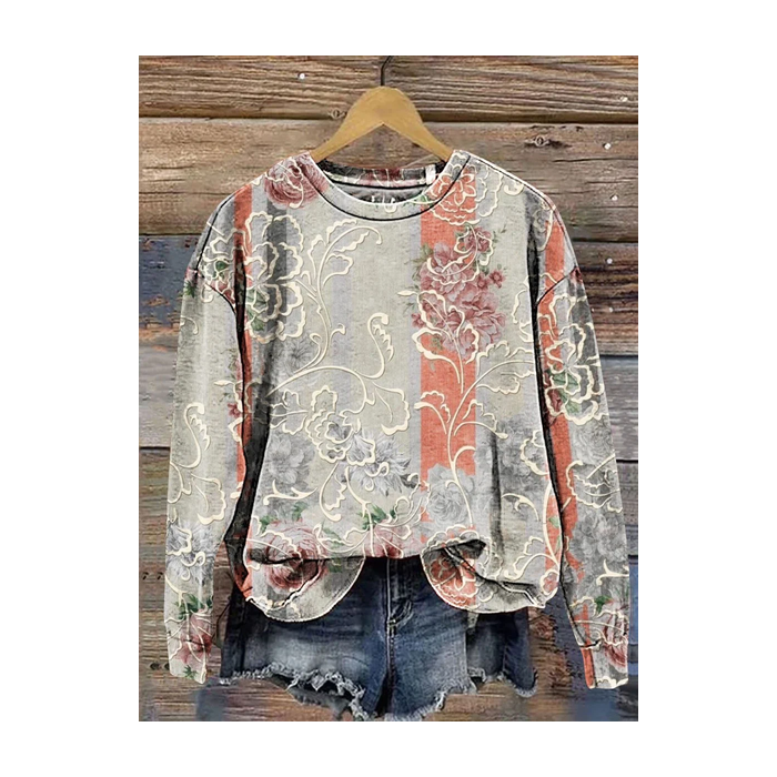 Women Floral Crew Neck Printing Casual Spring/Fall Long Sleeve Sweatshirt