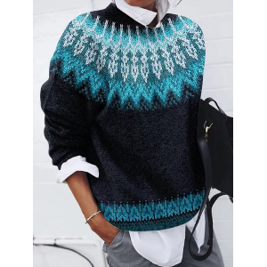 Women Abstract Printing Spring/Fall Casual Long Sleeve Crew Neck Sweater