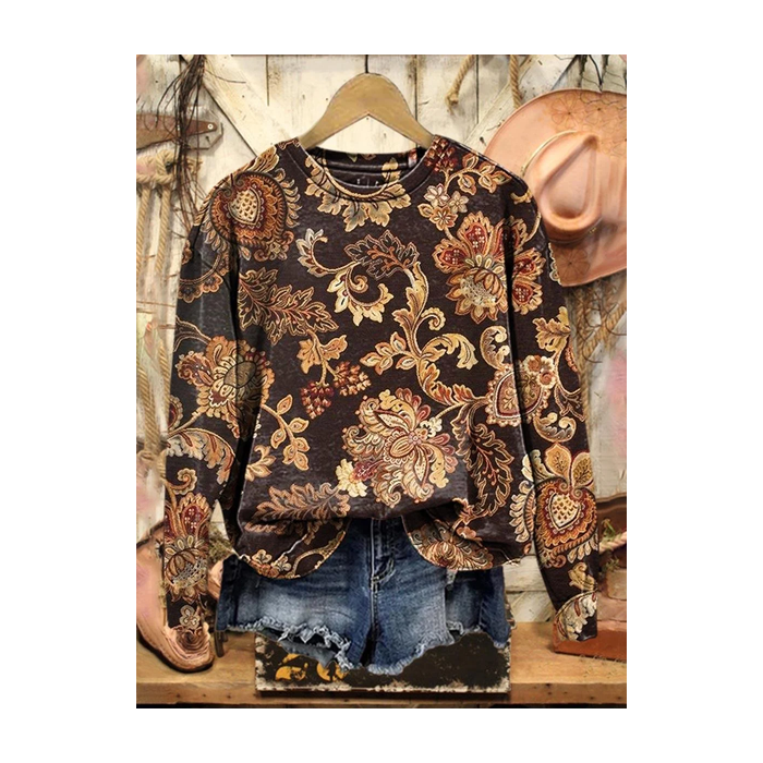 Women Floral Crew Neck Printing Casual Spring/Fall Long Sleeve Sweatshirt