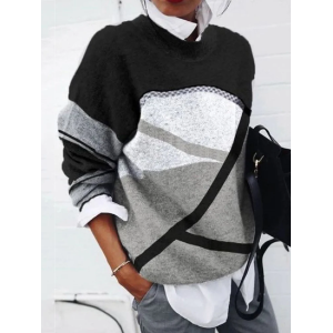 Women Abstract Printing Spring/Fall Casual Long Sleeve Crew Neck Sweater