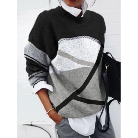 Women Abstract Printing Spring/Fall Casual Long Sleeve Crew Neck Sweater
