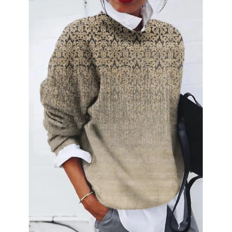 Women Ethnic Printing Spring/Fall Casual Long Sleeve Crew Neck Sweater