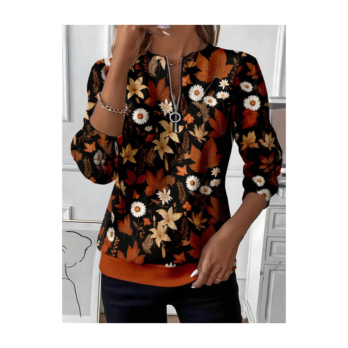 Women Floral Crew Neck Printing Casual Spring/Fall Long Sleeve Sweatshirt