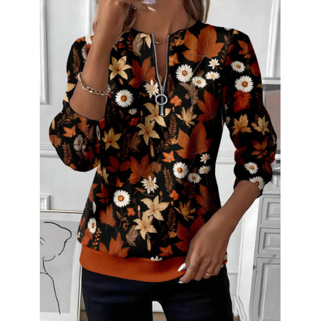 Women Floral Crew Neck Printing Casual Spring/Fall Long Sleeve Sweatshirt