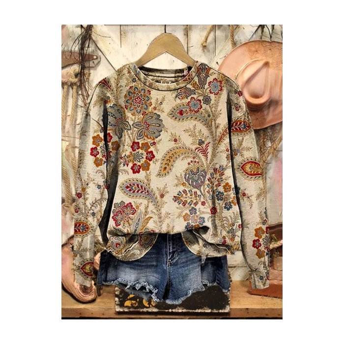 Women Floral Crew Neck Printing Casual Spring/Fall Long Sleeve Sweatshirt