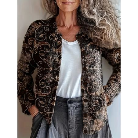 Women Floral Printing Long Sleeve Crew Neck Vintage Spring/Fall Cardigan Outerwear