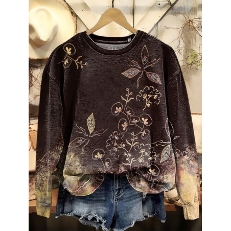 Women Floral Crew Neck Printing Casual Spring/Fall Long Sleeve Sweatshirt