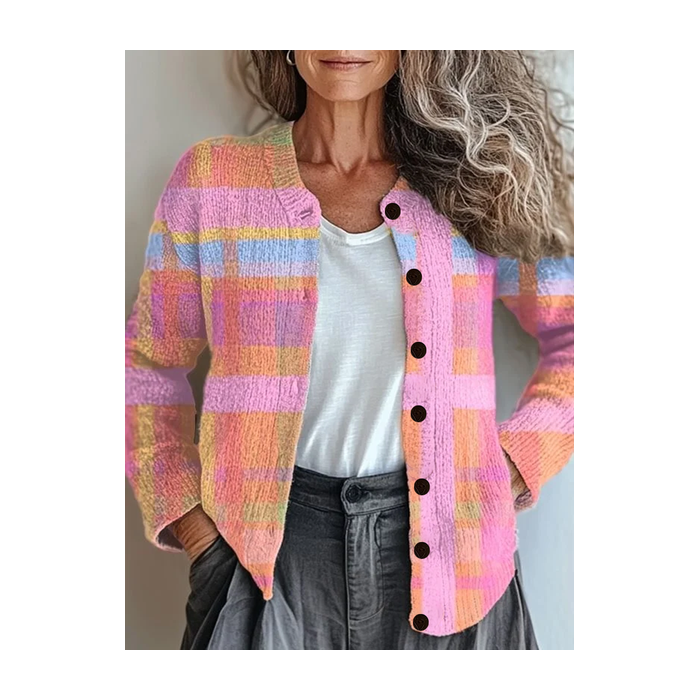 Women Abstract Printing Long Sleeve Crew Neck Vintage Spring/Fall Cardigan Outerwear