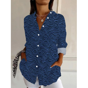 Women's Long Sleeve Shirt Spring/Fall Floral Buckle Shirt Collar Daily Going Out Casual Top