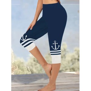 Women's Trousers Elastic Waist Legging Daily Going Out Casual Printing Anchor Summer Pants
