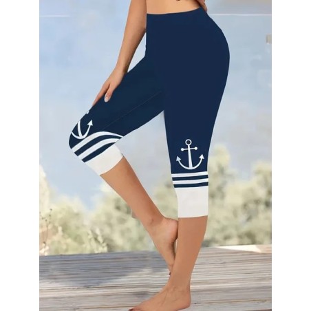 Women's Trousers Elastic Waist Legging Daily Going Out Casual Printing Anchor Summer Pants