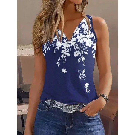 Women Sleeveless Tank Top Camisole Summer Floral Printing V Neck Daily Casual Top