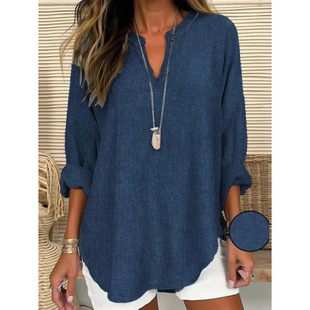 Women Faux Denim Print Graphic Long Sleeve Blouse Spring/Fall Printing V Neck Daily Casual Top