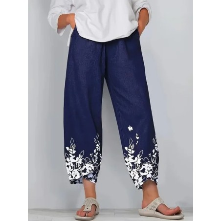 Women Floral Capris Pant Casual Summer Trousers