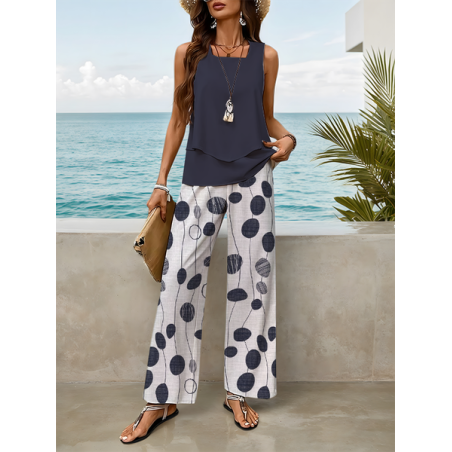 Women Polka Dots Printing Two-Piece Set Daily Sleeveless Casual Summer Top With Pants Matching Set