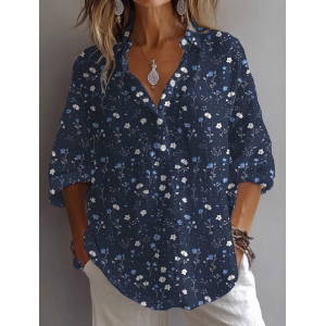 Women Floral Long Sleeve Shirt Spring/Fall Printing Shirt Collar Daily Casual Top