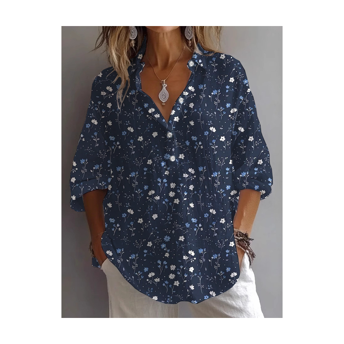 Women Floral Long Sleeve Shirt Spring/Fall Printing Shirt Collar Daily Casual Top