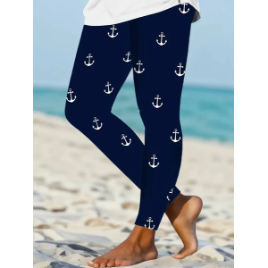 Women Anchor Casual All Season Printing Long Leggings