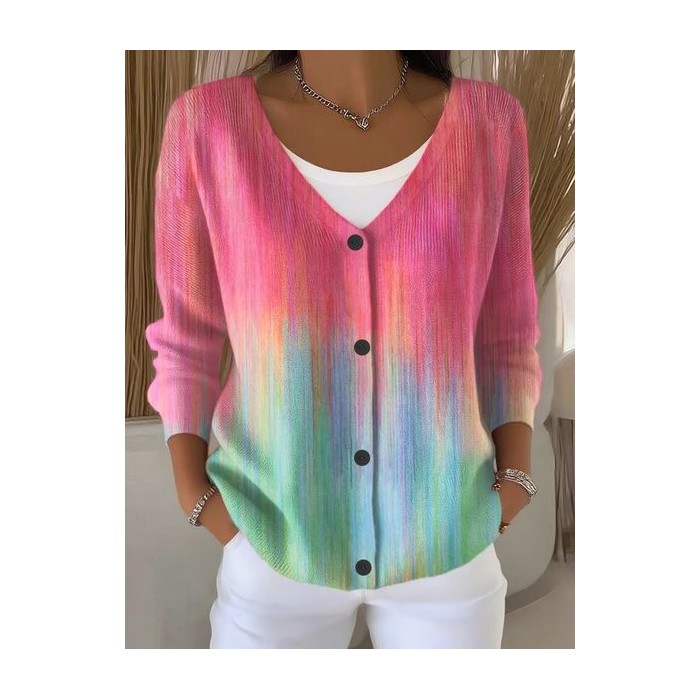 Women Abstract Casual Spring/Fall Printing Cardigan