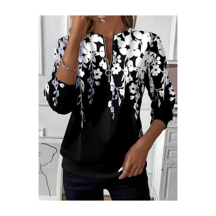 Women Floral Crew Neck Printing Casual Spring/Fall Long Sleeve Sweatshirt