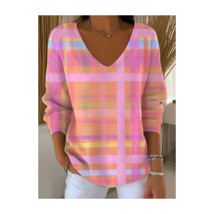 Women Abstract Long Sleeve Tee T-shirt V Neck Printing Casual Spring/Fall Top