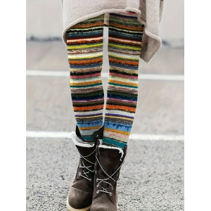 Women Abstract Stripes Casual All Season Printing Long Leggings