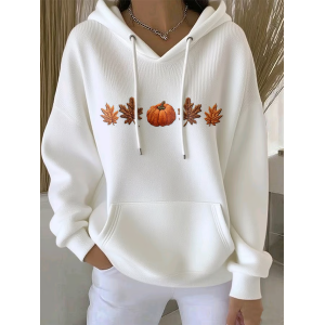 Women Maple Leaf Spring/Fall Printing Long Sleeve Casual Daily Hoodie