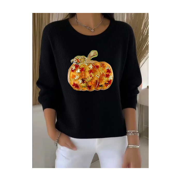 Women Maple Leaf Printing Spring/Fall Casual Long Sleeve Crew Neck Sweater