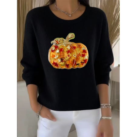 Women Maple Leaf Printing Spring/Fall Casual Long Sleeve Crew Neck Sweater
