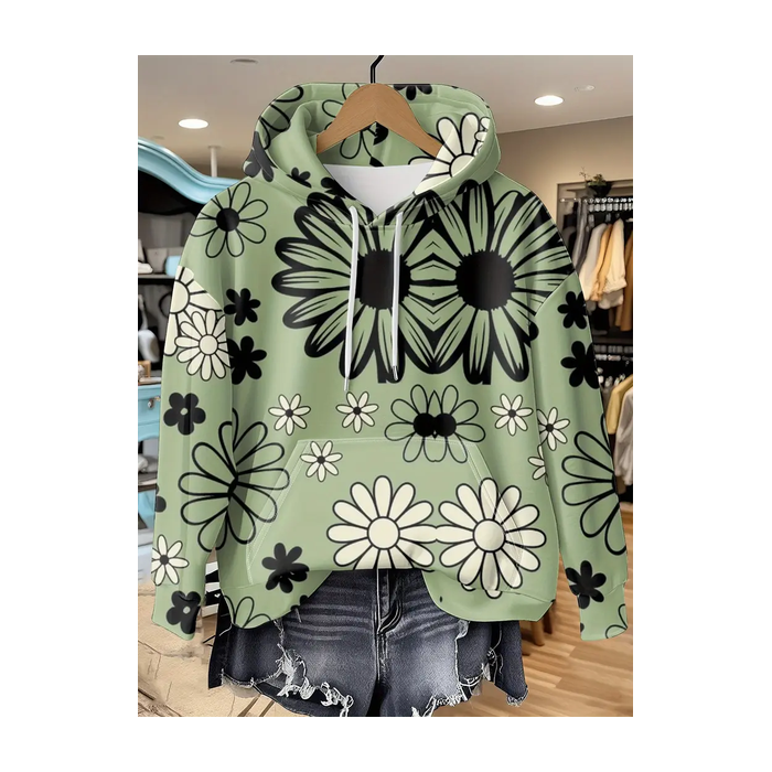Women Floral Spring/Fall Printing Long Sleeve Casual Daily Hoodie