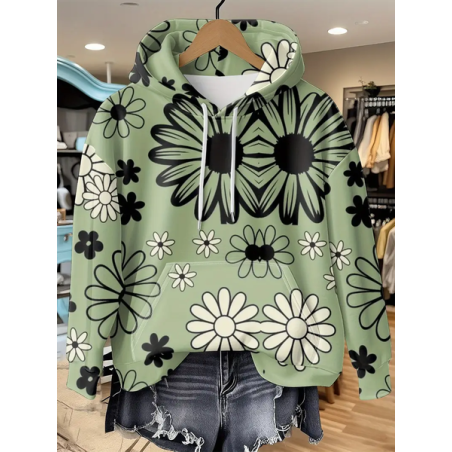Women Floral Spring/Fall Printing Long Sleeve Casual Daily Hoodie