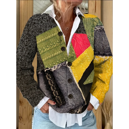 Women Abstract Printing Long Sleeve Crew Neck Vintage Spring/Fall Cardigan Outerwear