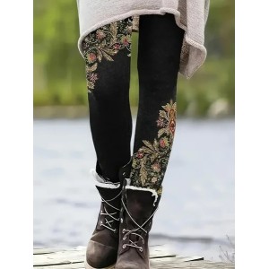 Women Floral Casual All Season Printing Long Leggings